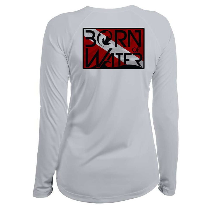 Circling Hammerhead Dive Flag: Womens UV UPF 50+ Performance Shirt: Gray - Back