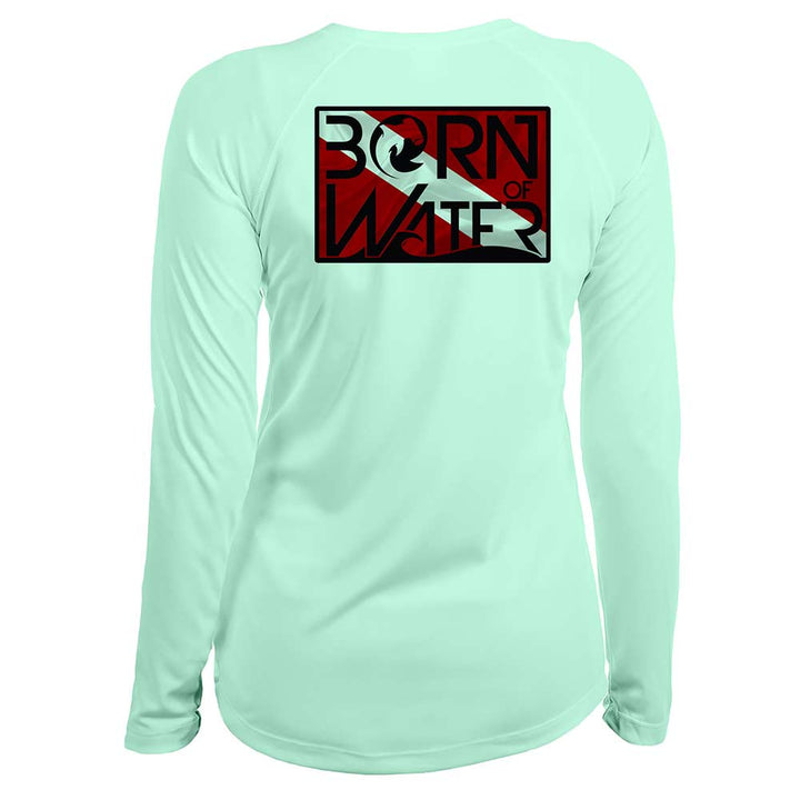 Circling Hammerhead Dive Flag: Womens UV UPF 50+ Performance Shirt: Seagreen - Back