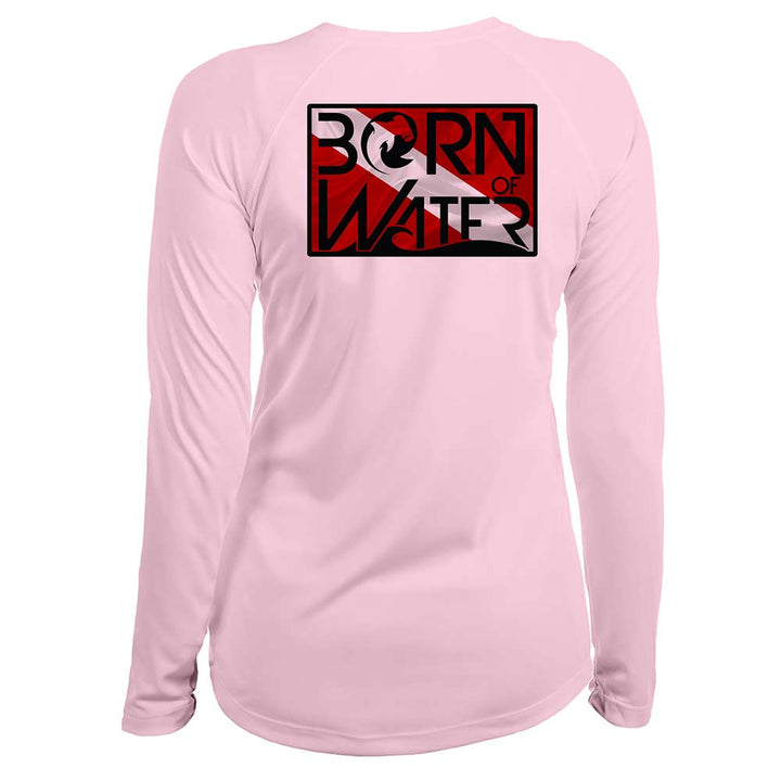 Circling Hammerhead Dive Flag: Womens UV UPF 50+ Performance Shirt: Pink - Back