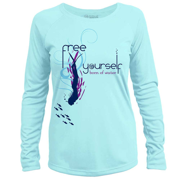 Free Yourself: Womens UV UPF 50+ Performance Shirt: Lt. Blue