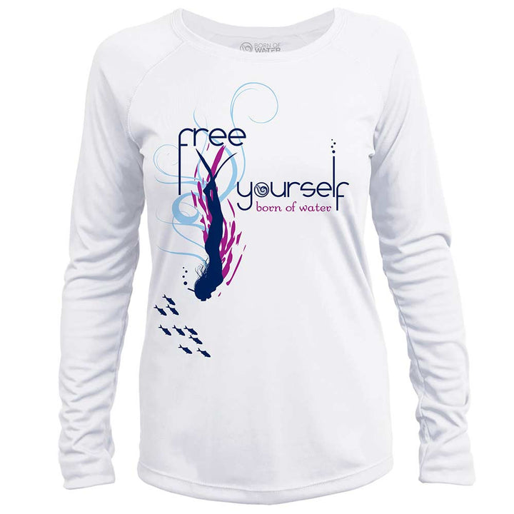 Free Yourself: Womens UV UPF 50+ Performance Shirt: White