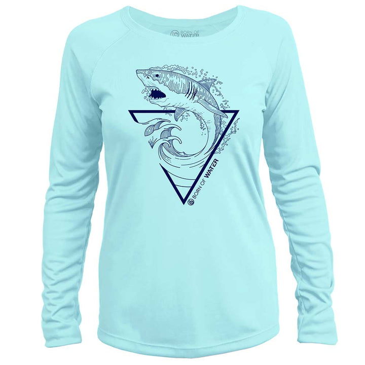 Great White Shark: Womens UV UPF 50+ Performance Shirt: Lt. Blue - Front