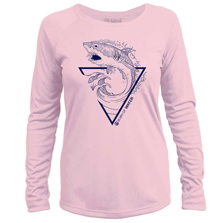 Great White Shark: Womens UV UPF 50+ Performance Shirt: Pink - Front