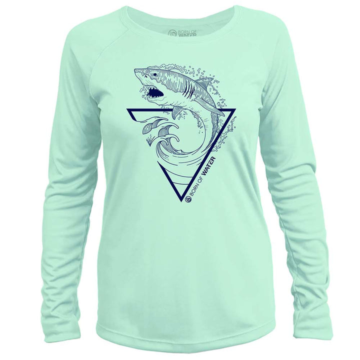 Great White Shark: Womens UV UPF 50+ Performance Shirt: Seagreen - Front
