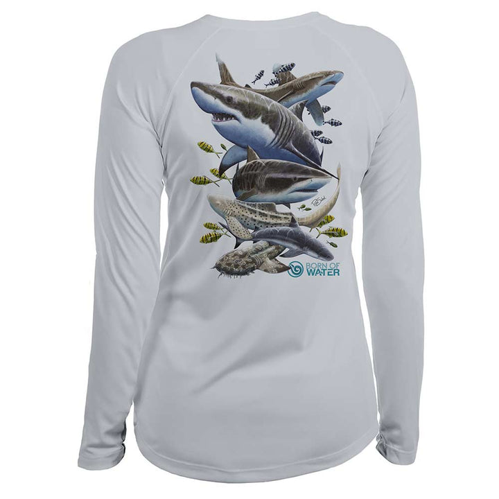 Misunderstood Beauty: Women's Shark Scuba Diving UV UPF 50+ Performance Shirt: Gray - Back