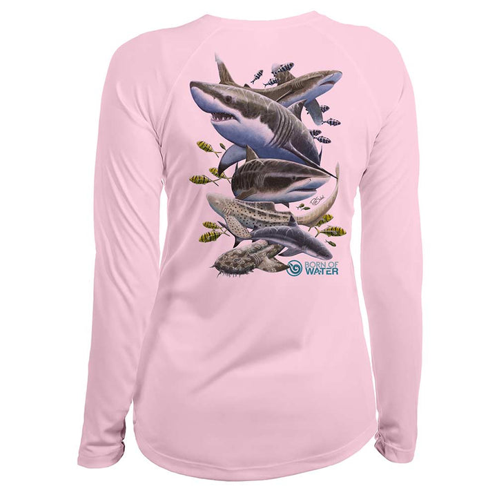 Misunderstood Beauty: Women's Shark Scuba Diving UV UPF 50+ Performance Shirt: Pink - Back