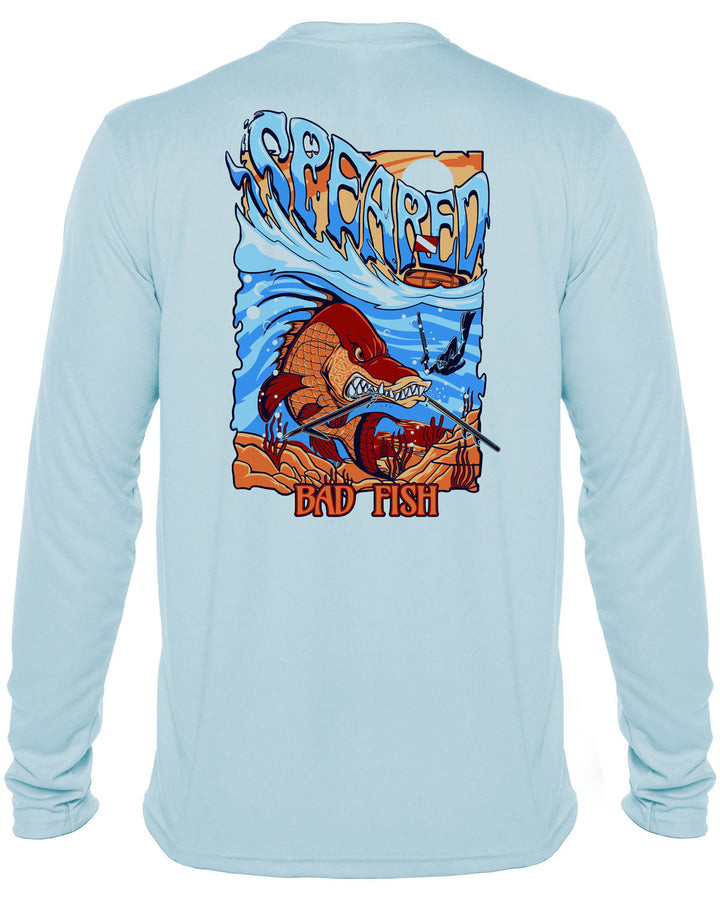 Bad Fish - Hogfish: UV UPF 50+ Sun Protection Rashguard Shirt: Lt Blue - Back