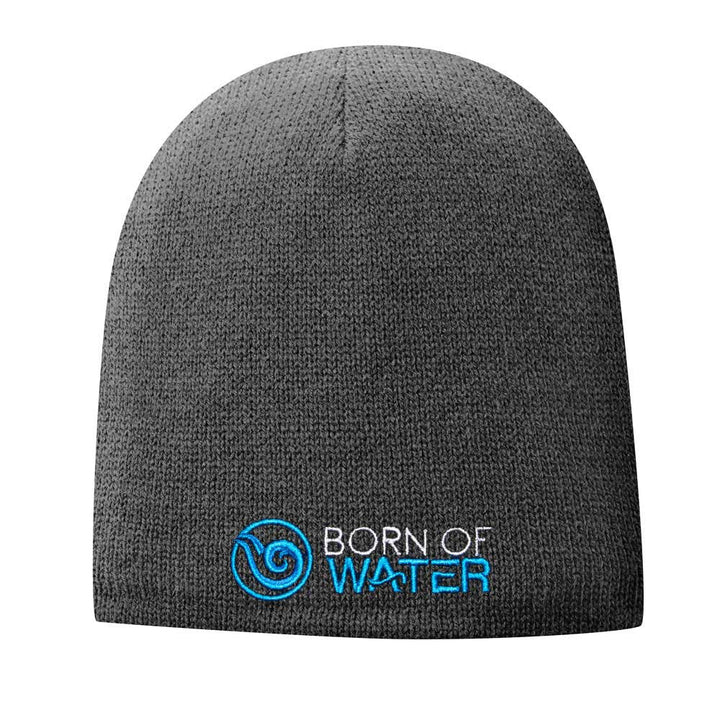 Fleece Lined Beanie with Signature Logo: Blue/Gray