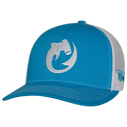 Circling Hammerhead Shark Trucker Hat - Cyan/White