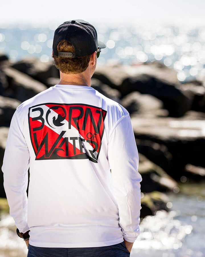 Circling Hammerhead Dive Flag UV UPF 50+ Performance Shirt: White - Jetty Lifestyle