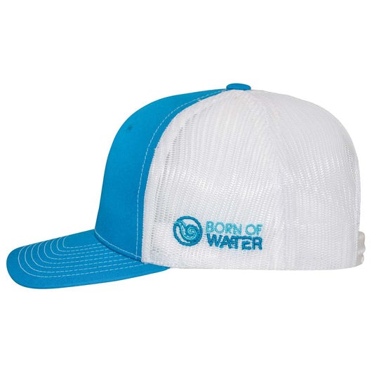 Circling Hammerhead Shark Trucker Hat - Cyan/White Logo - Side
