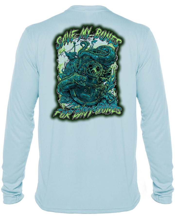 Davy Jones Commercial Diver: Men's UV UPF 50+ Rashguard Shirt: Lt Blue - Front
