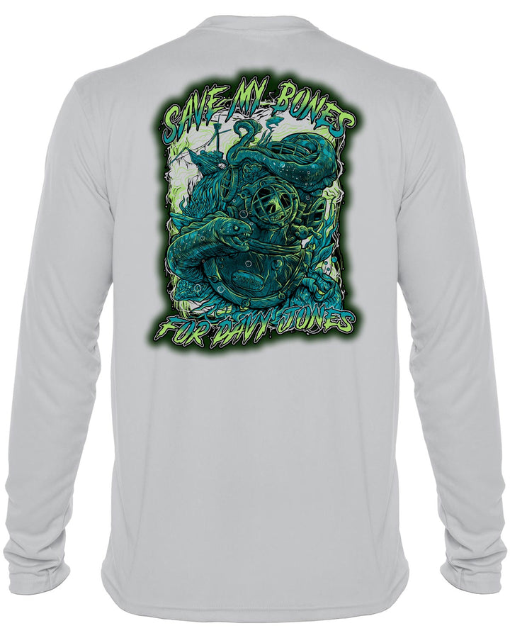Davy Jones Commercial Diver: Men's UV UPF 50+ Rashguard Shirt: Gray - Back
