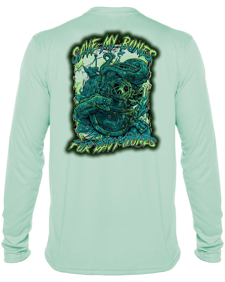Davy Jones Commercial Diver: Men's UV UPF 50+ Rashguard Shirt: Seagreen - Back