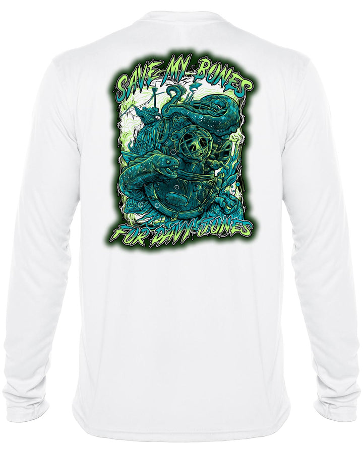 Davy Jones Commercial Diver: Men's UV UPF 50+ Rashguard Shirt: White - Back