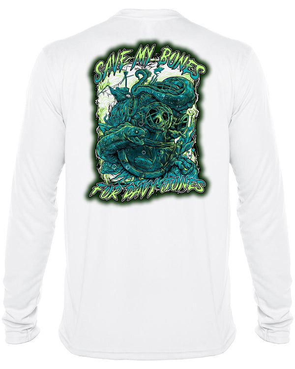 Davy Jones Commercial Diver: Men's UV UPF 50+ Rashguard Shirt: White - Back
