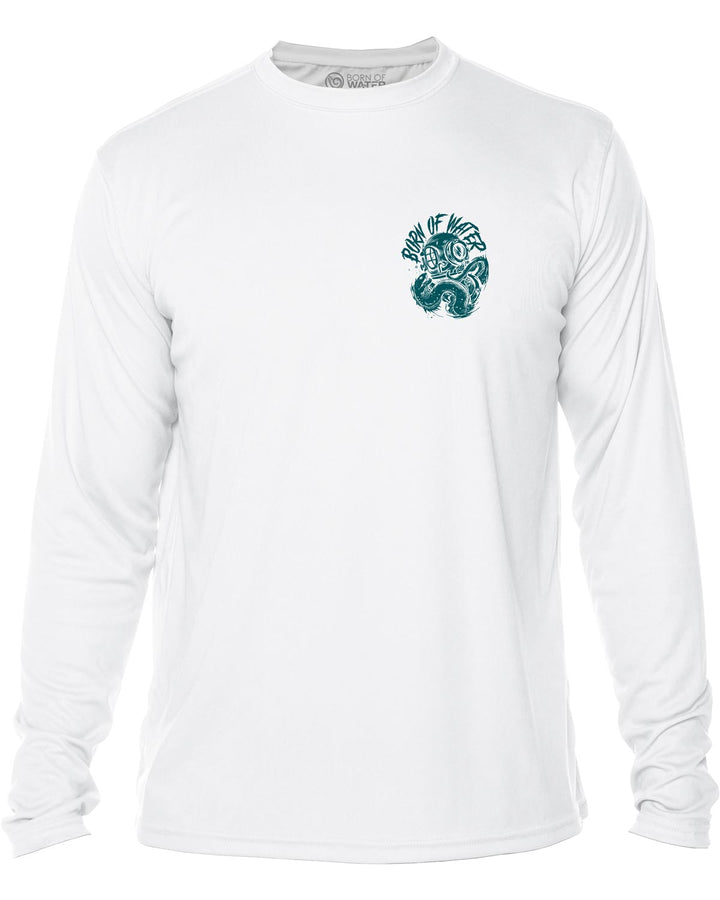 Davy Jones Commercial Diver: Men's UV UPF 50+ Rashguard Shirt:  White - Front