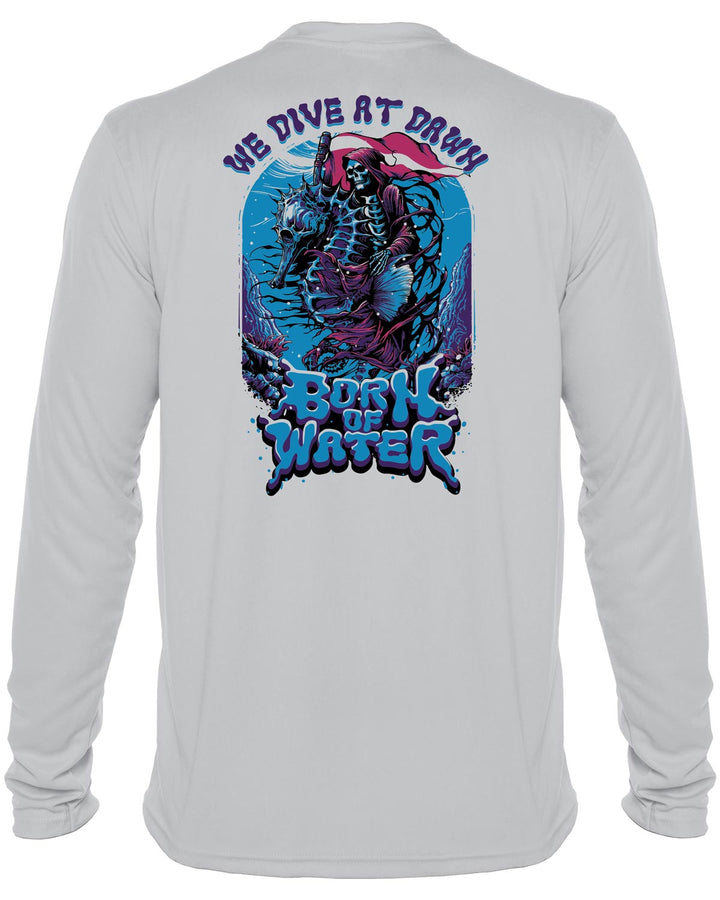 We Dive At Dawn - Grim Reaper : Men's UV UPF 50+ Rashguard Shirt: Gray - Back