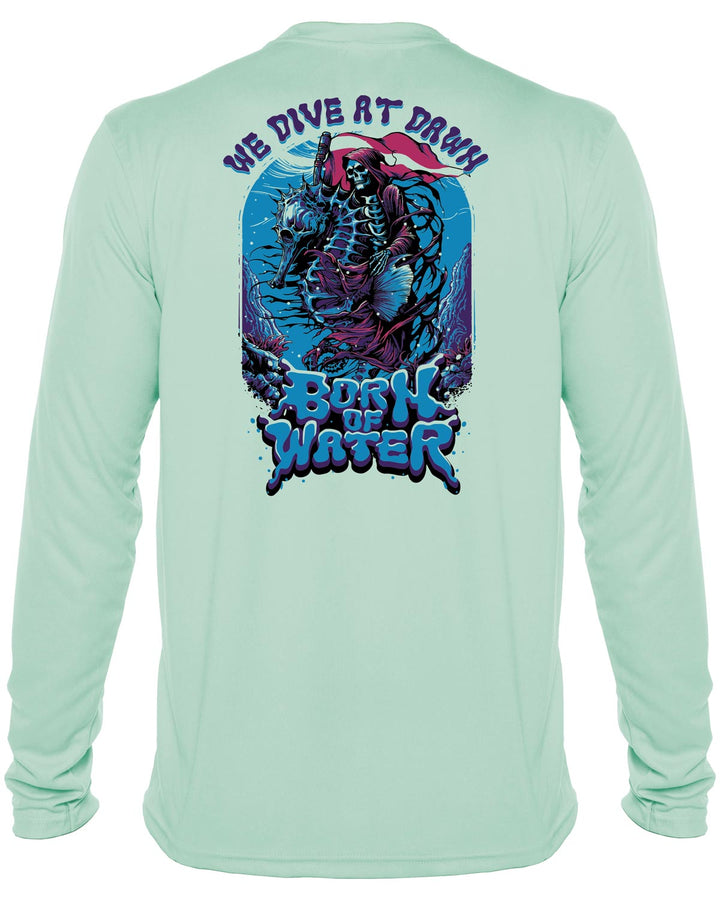 We Dive At Dawn - Grim Reaper : Men's UV UPF 50+ Rashguard Shirt: Seagreen - Back