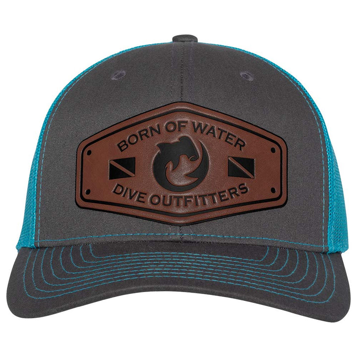 Dive Outfitters Scuba Diving Trucker Hat - Charcoal/Neon Blue - Front