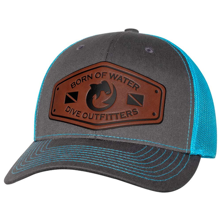 Dive Outfitters Scuba Diving Trucker Hat - Charcoal/Neon Blue