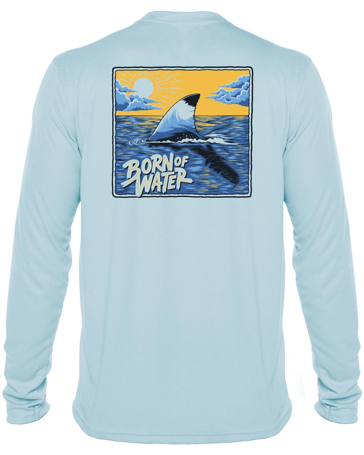 Florida Shark Fin: Men's UV UPF 50+ Rashguard Shirt: Lt. Blue - Back