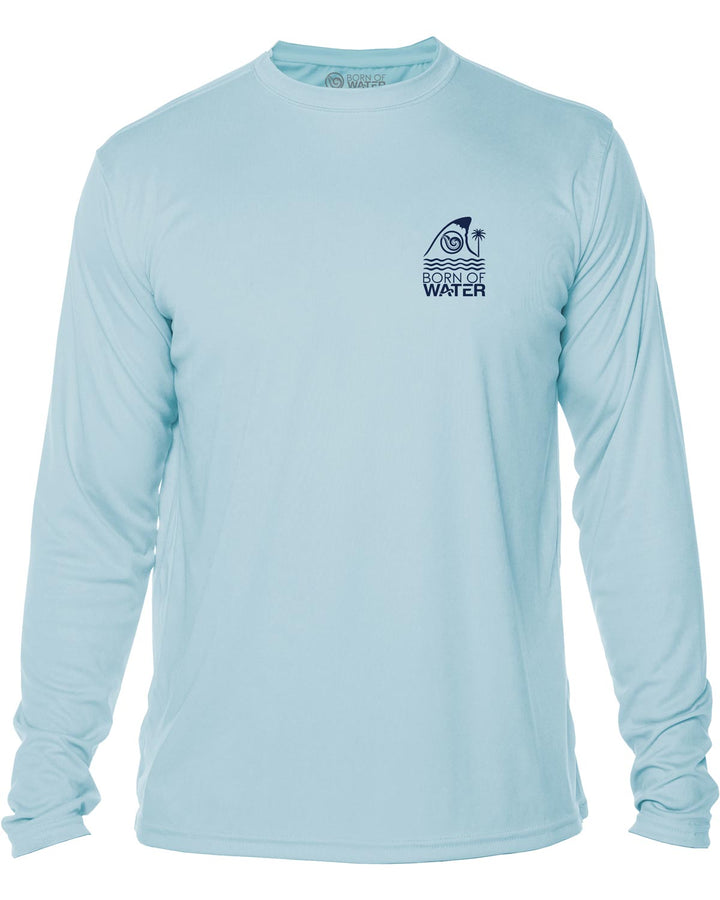 Florida Shark Fin: Men's UV UPF 50+ Rashguard Shirt: Lt Blue - Front