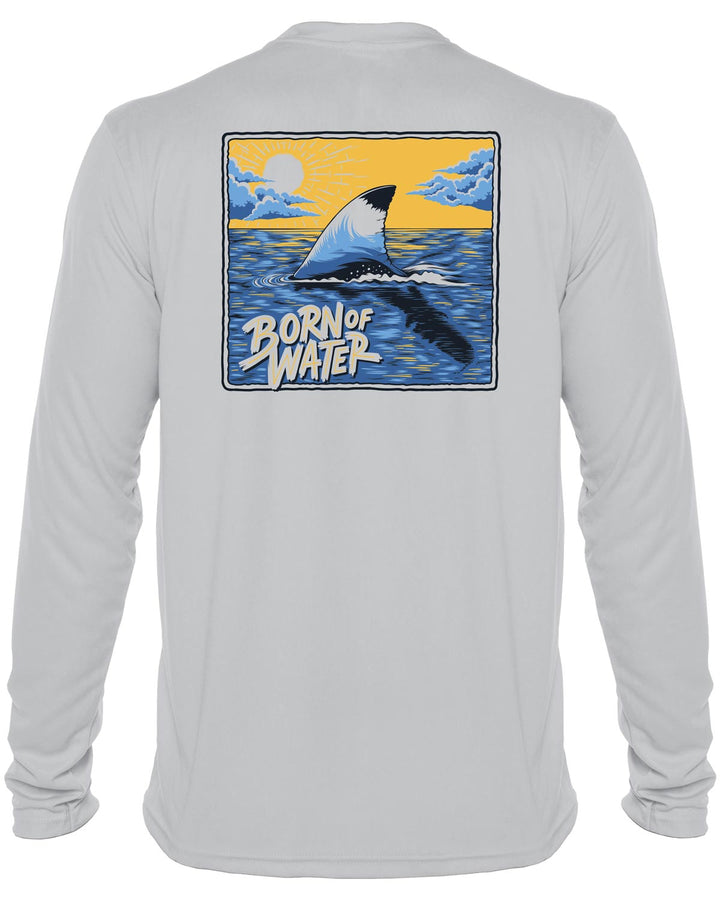 Florida Shark Fin: Men's UV UPF 50+ Rashguard Shirt: Gray - Back