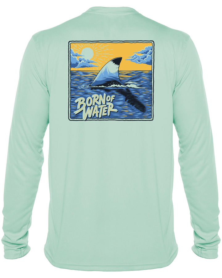 Florida Shark Fin: Men's UV UPF 50+ Rashguard Shirt: Seagreen - Back