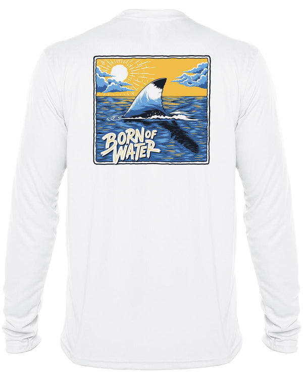 Florida Shark Fin: Men's UV UPF 50+ Rashguard Shirt: White - Back