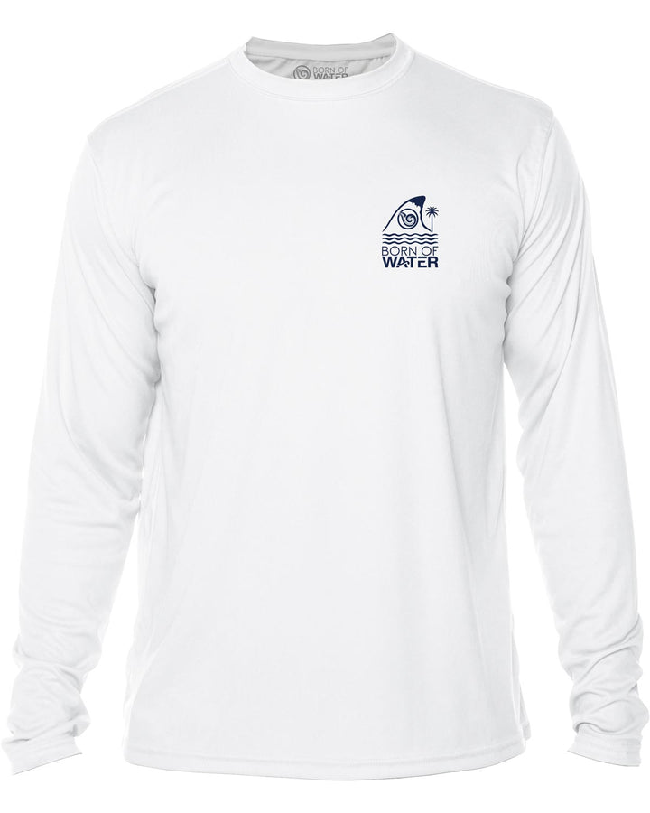 Florida Shark Fin: Men's UV UPF 50+ Rashguard Shirt:  White - Front