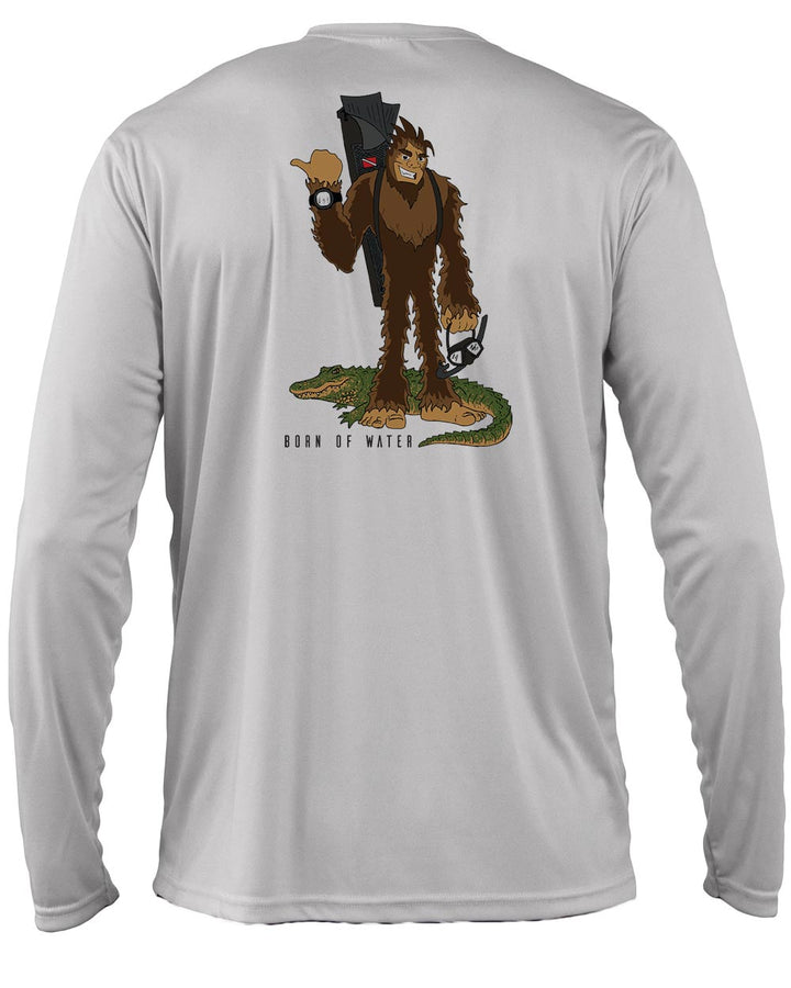 Freediving Sasquatch Skunk Ape UV UPF 50+ Performance Shirt: Gray - Back