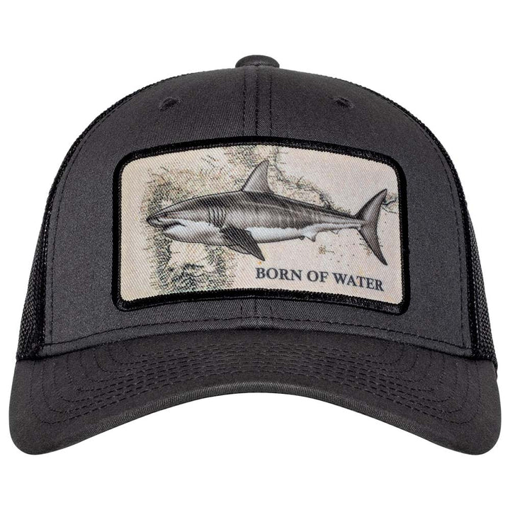 Great White Shark Scuba Diving Trucker Hat - Charcoal/Black - Front