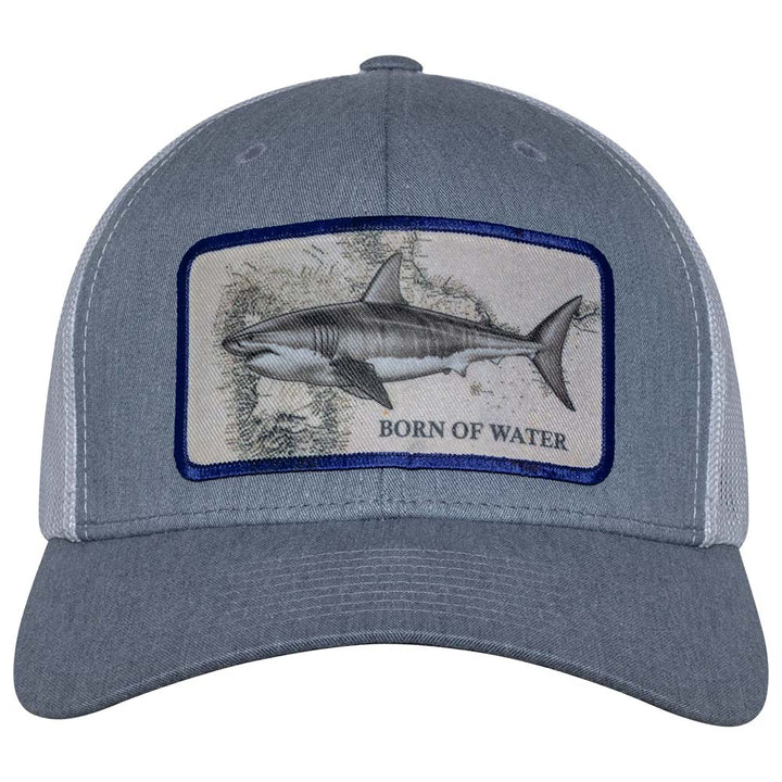 Great White Shark Scuba Diving Trucker Hat - Heather Gray/White - Front