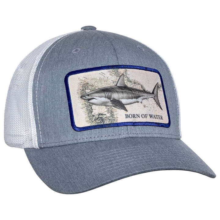Great White Shark Scuba Diving Trucker Hat - Heather Gray/White 