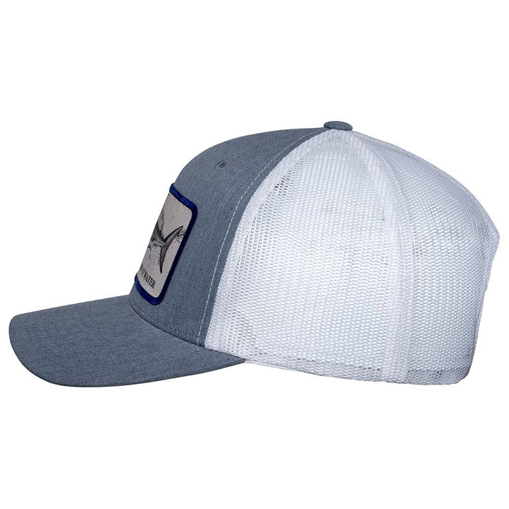 Great White Shark Scuba Diving Trucker Hat - Heather Gray/White - Side
