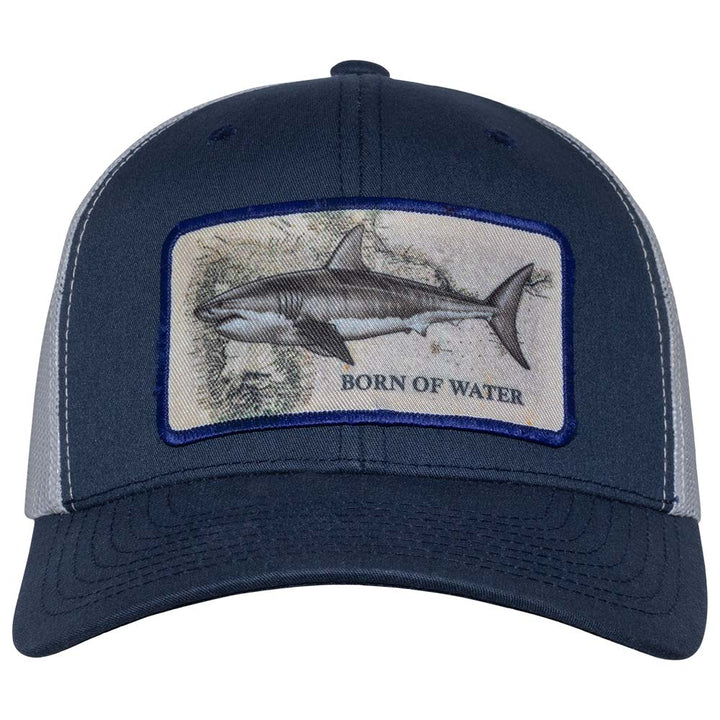 Great White Shark Scuba Diving Trucker Hat - Navy/White - Front