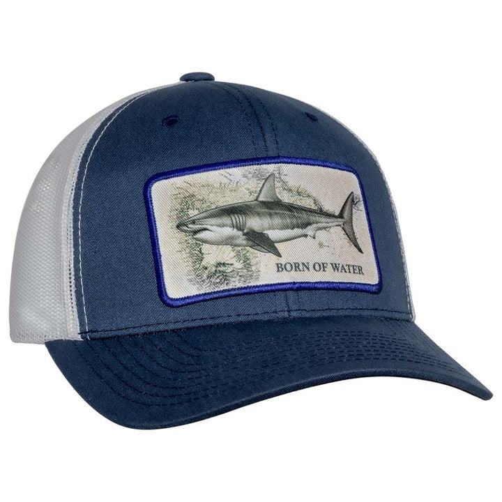 Great White Shark Scuba Diving Trucker Hat - Navy/White 
