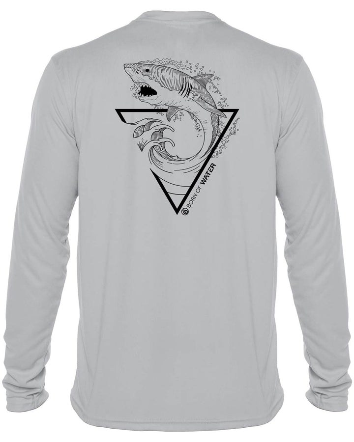 Great White Shark: Men's UV UPF 50+ Protection Shirt: Gray - Back