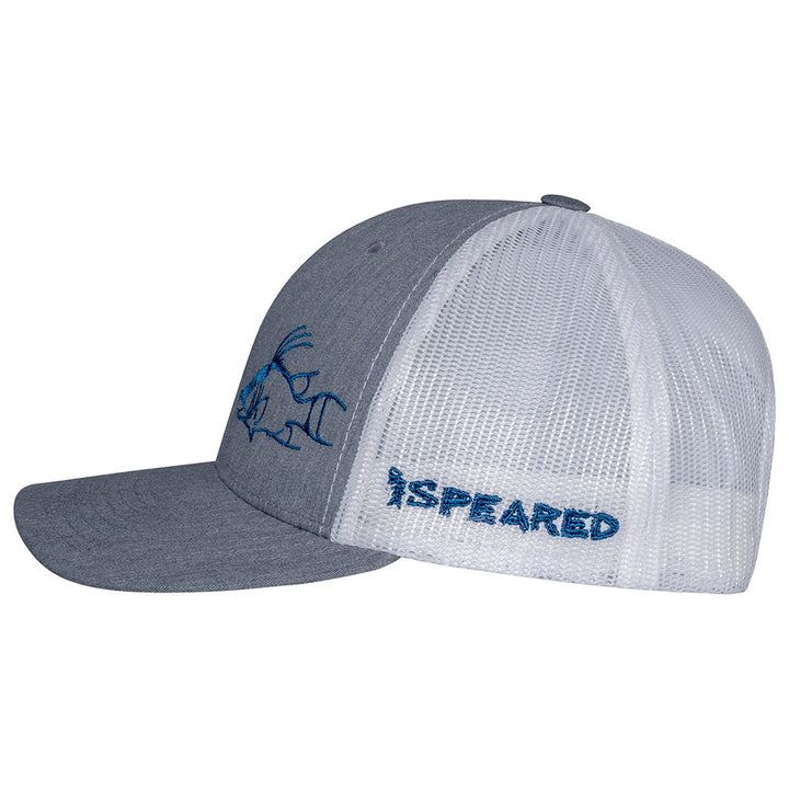 Speared hogfish Trucker Hat: Heather Gray/White - Side