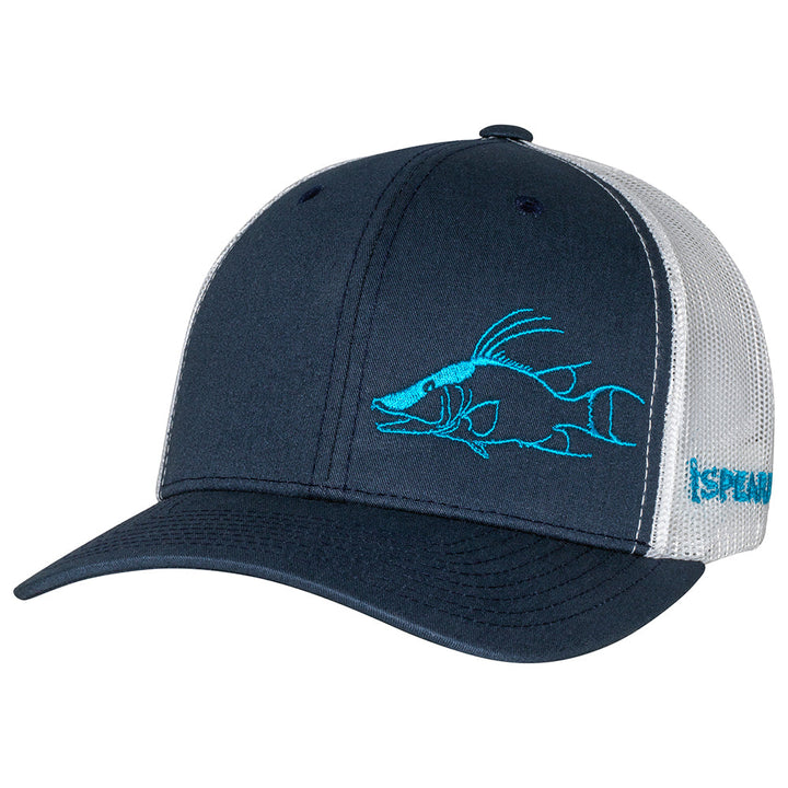 Speared hogfish Trucker Hat: Navy/White