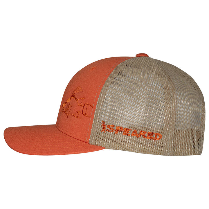 Speared hogfish Trucker Hat: Orange/Khaki - Side