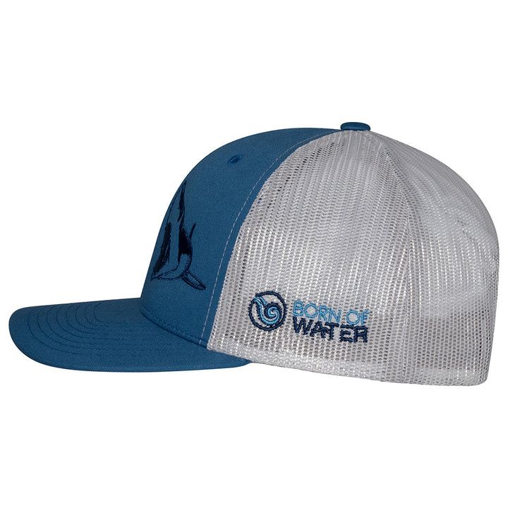 Mako Shark Scuba Diving Trucker Hat - Blue/Steel - Side