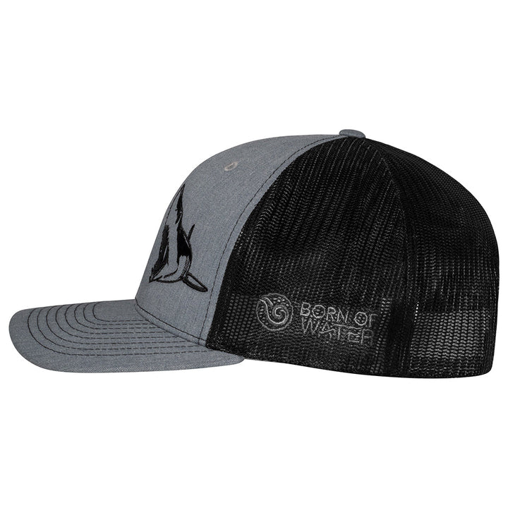 Mako Shark Scuba Diving Trucker Hat - Heather Gray/Black - Side