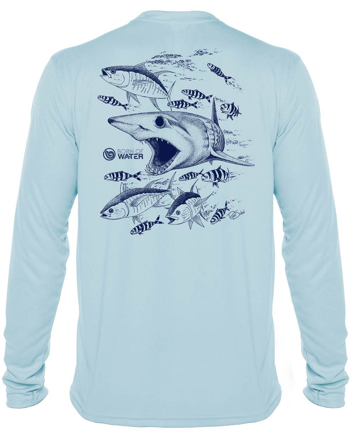 Mako Shark: Men's UV UPF 50+ Protection Shirt: Lt. Blue - Back