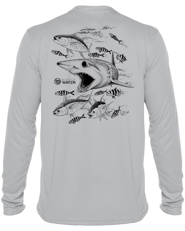 Mako Shark: Men's UV UPF 50+ Protection Shirt: Gray - Back