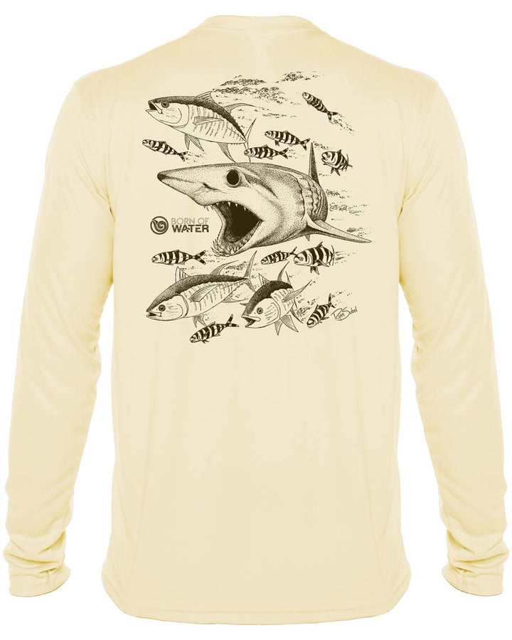 Mako Shark: Men's UV UPF 50+ Protection Shirt: Yellow - Back