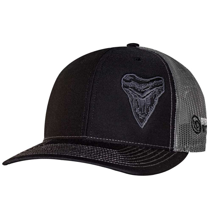 Megalodon "MEG" Shark Tooth Trucker Hat - Black/Charcoal