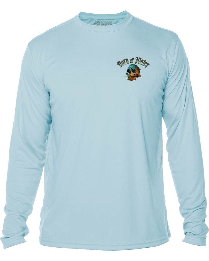 Pirate Skull UV UPF 50+ Protection Shirt: Lt Blue - Front
