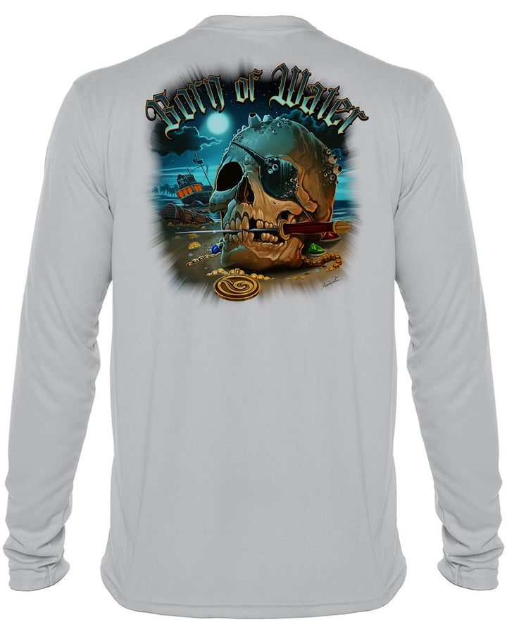 Pirate Skull UV UPF 50+ Protection Shirt: Gray - Back